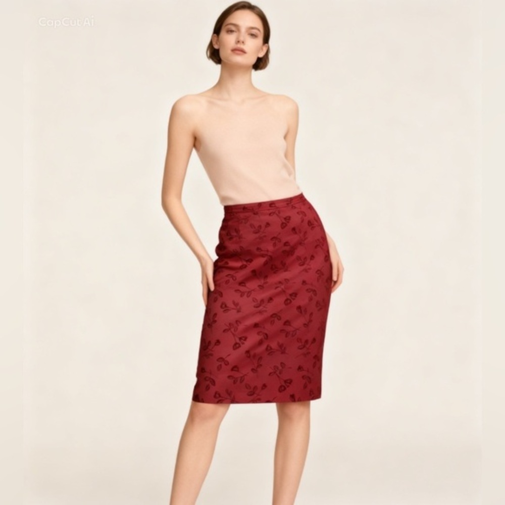 Maxmara Max & Co couture red pencil skirt with embroidery